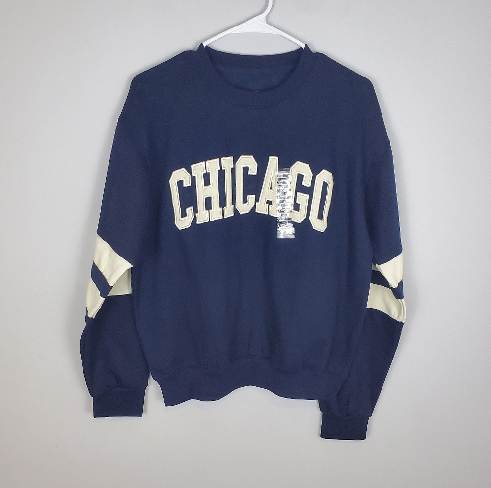New York Popular Chicago Crewneck Sweater in Navy Blue and Cream